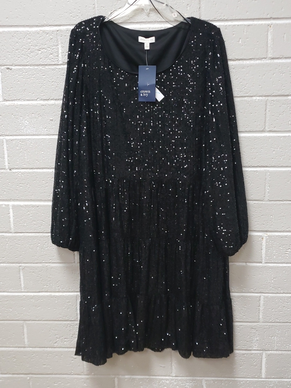Crown & Ivy Black Sequin Long-Sleeve Tiered Dress
